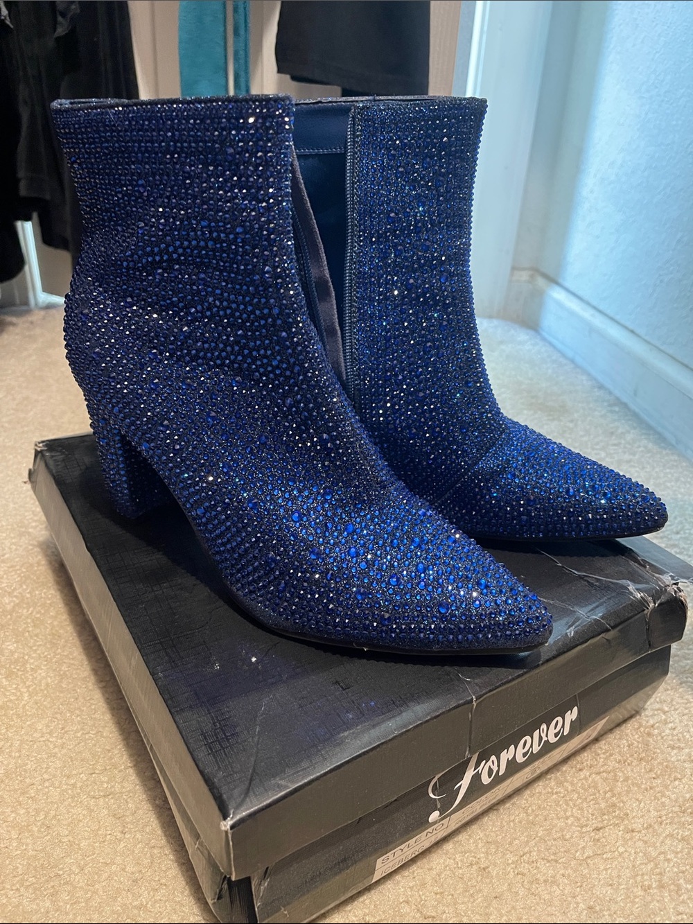 Forever 21 Sparkling Royal Blue Crystal Ankle Booties